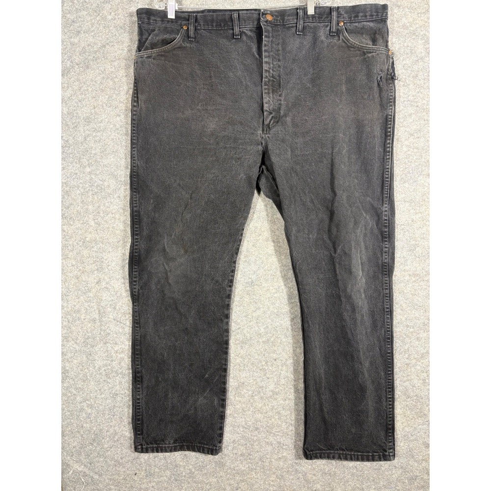 Wrangler Men Jeans 48x32 Charcoal Wash Distressed Relaxed Fit Denim Western